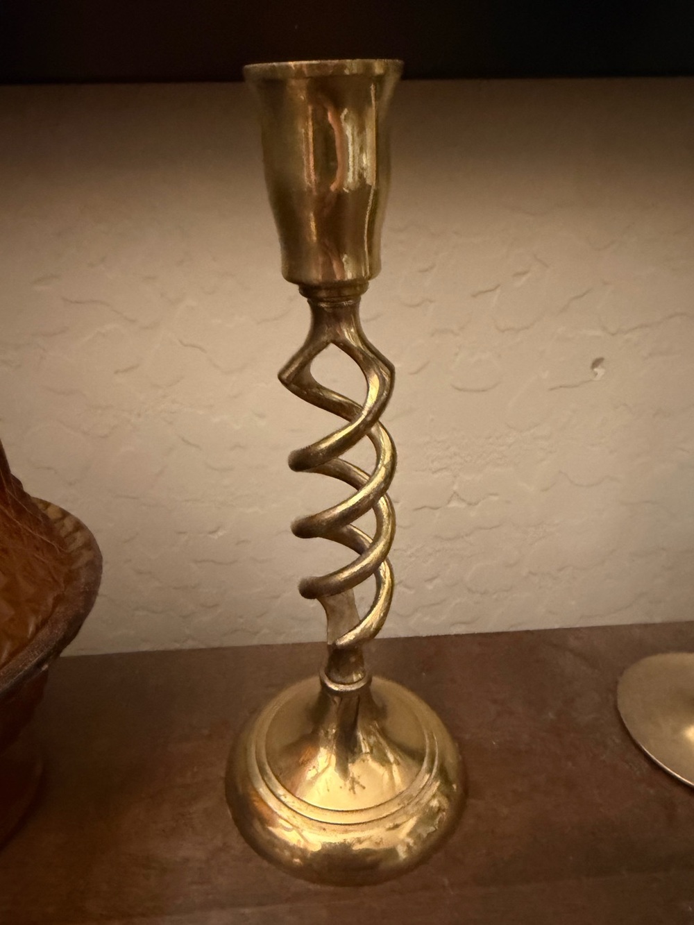 Vintage barley twist solid brass candlestick holder